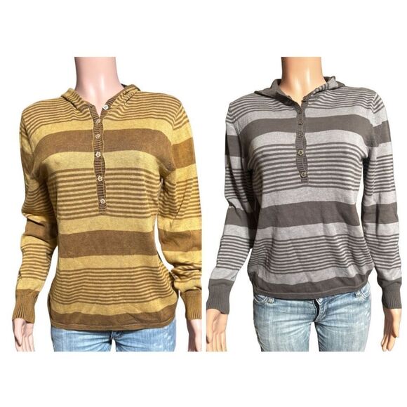 Bundle 2 Long sleeve stripe half button Henley hoodie sweatshirt top M - Picture 1 of 10